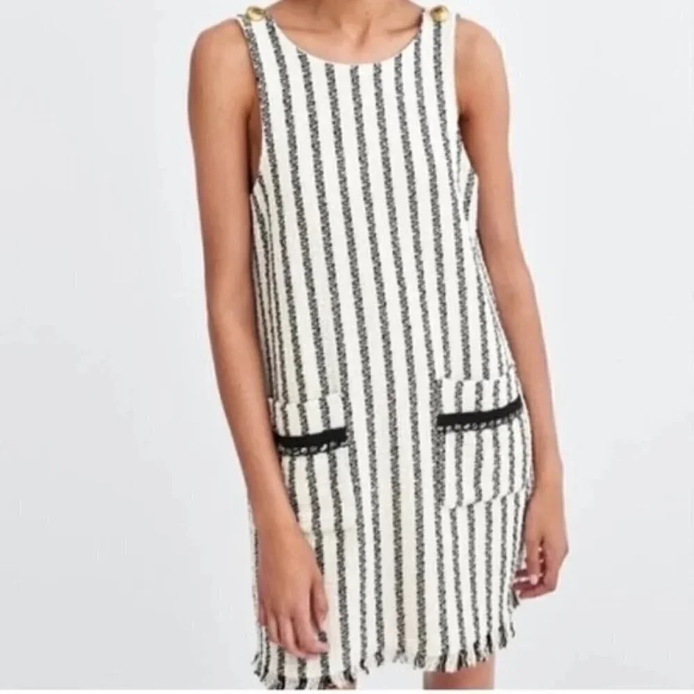 Zara TRF Striped Sleeveless Mini Sheath Dress - Black/White, Size Large NWT - Picture 1 of 10